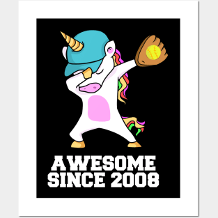 Softball Player 2008 Dabbing Unicorn 15th BDay Posters and Art